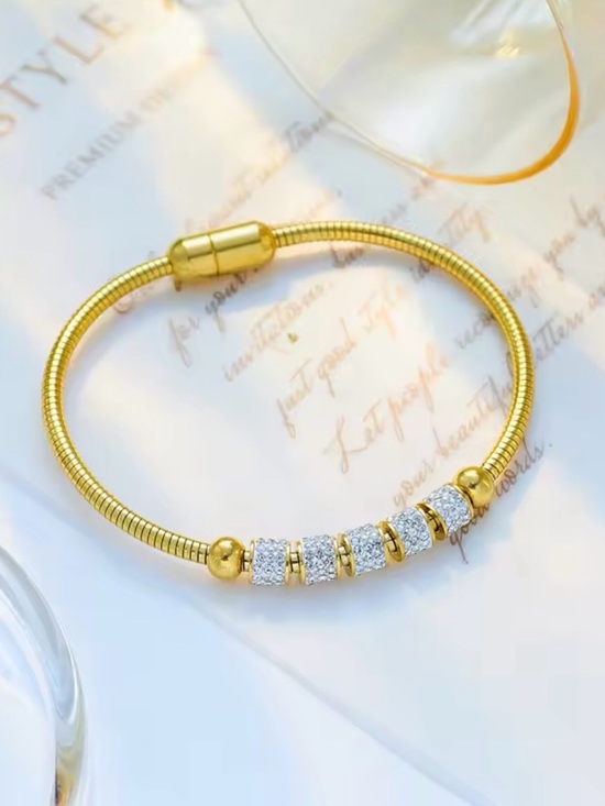 Anthropologie Jewelry - Gold Plated Bracelet with Pave Crystal Spacer Beads